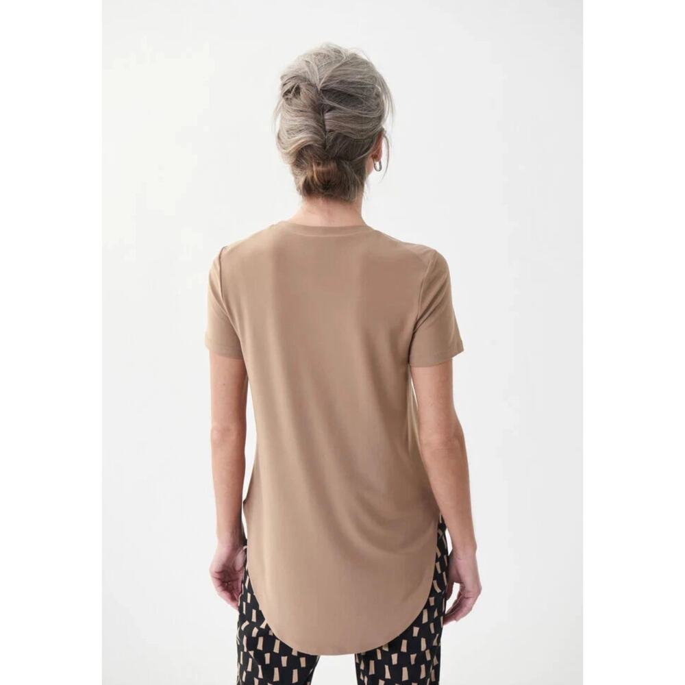 Joseph Ribkoff Round Hem Tunic Tee Shirt Size 6 Cream Beige Stretch Minimalist - Picture 2 of 8